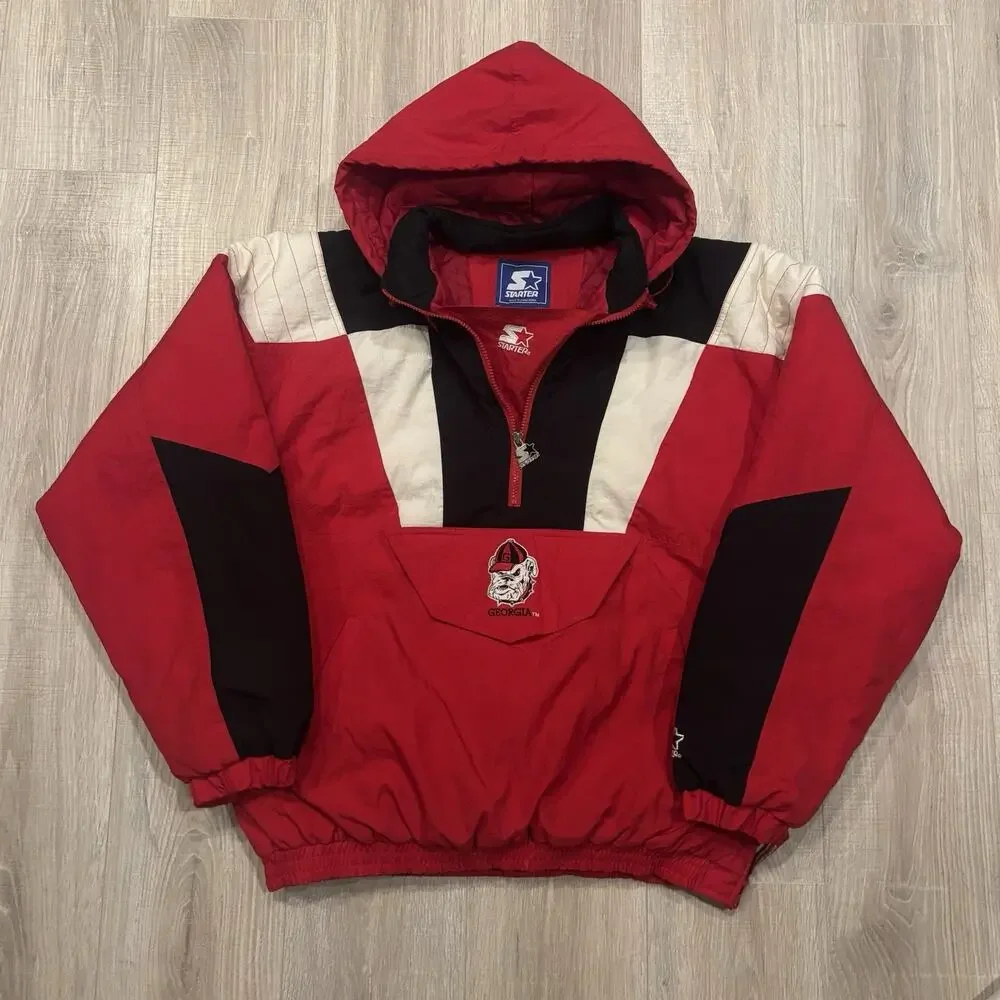 Vintage Georgia Bulldogs Starter Jacket Mens XL Puffer 90s UGA Kangaroo Pouch